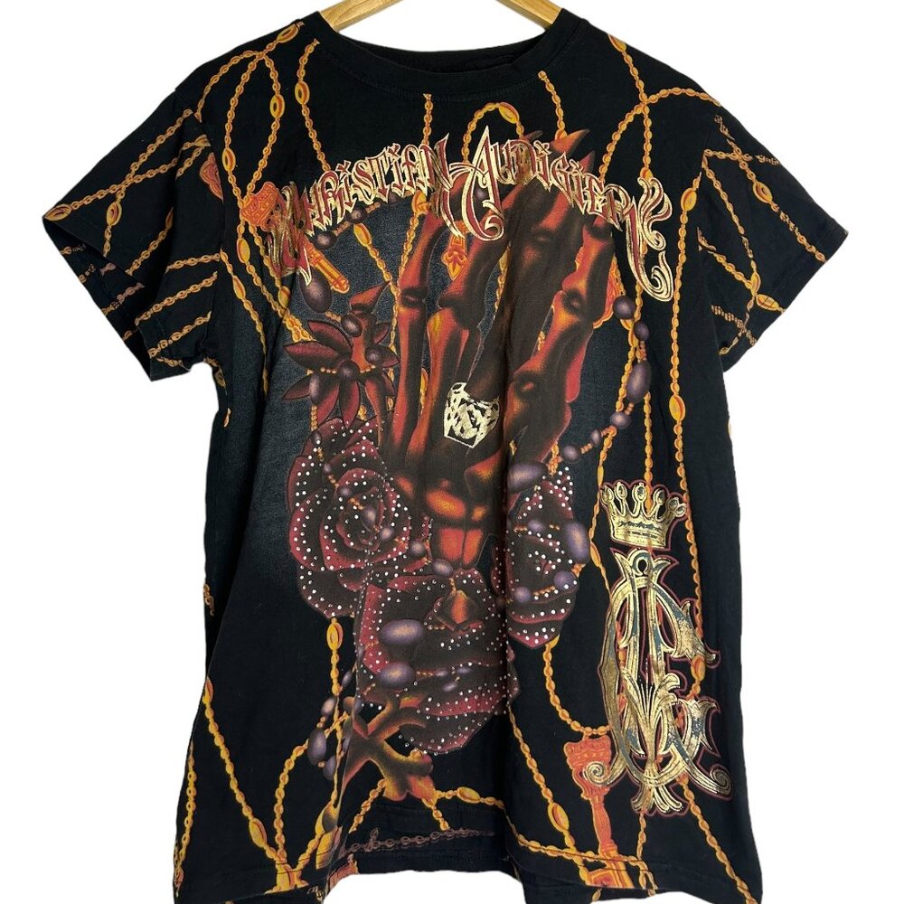 Christian Audigier y2k Men's Black Rose Graphic Tee Multicolor - Size XXL